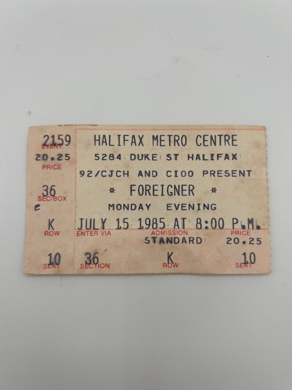 1985 Foreigner Agent Provocateur World Tour Halifax Ticket Stub